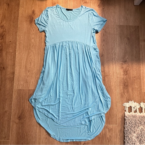 Women’s Maternity High Low Midi Turquoise Blue Dress in Size Large - Picture 1 of 10